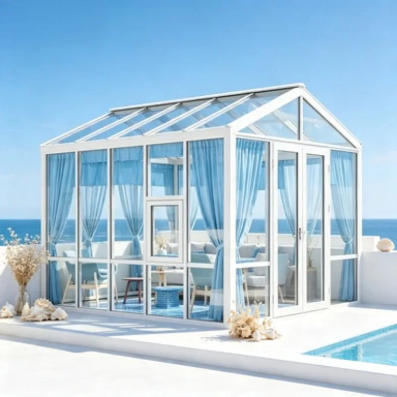 For Pergola Outdoor Aluminum Sunroom Glass House Conservatory Retractable Glass Room Double Glazed for Garden Villa