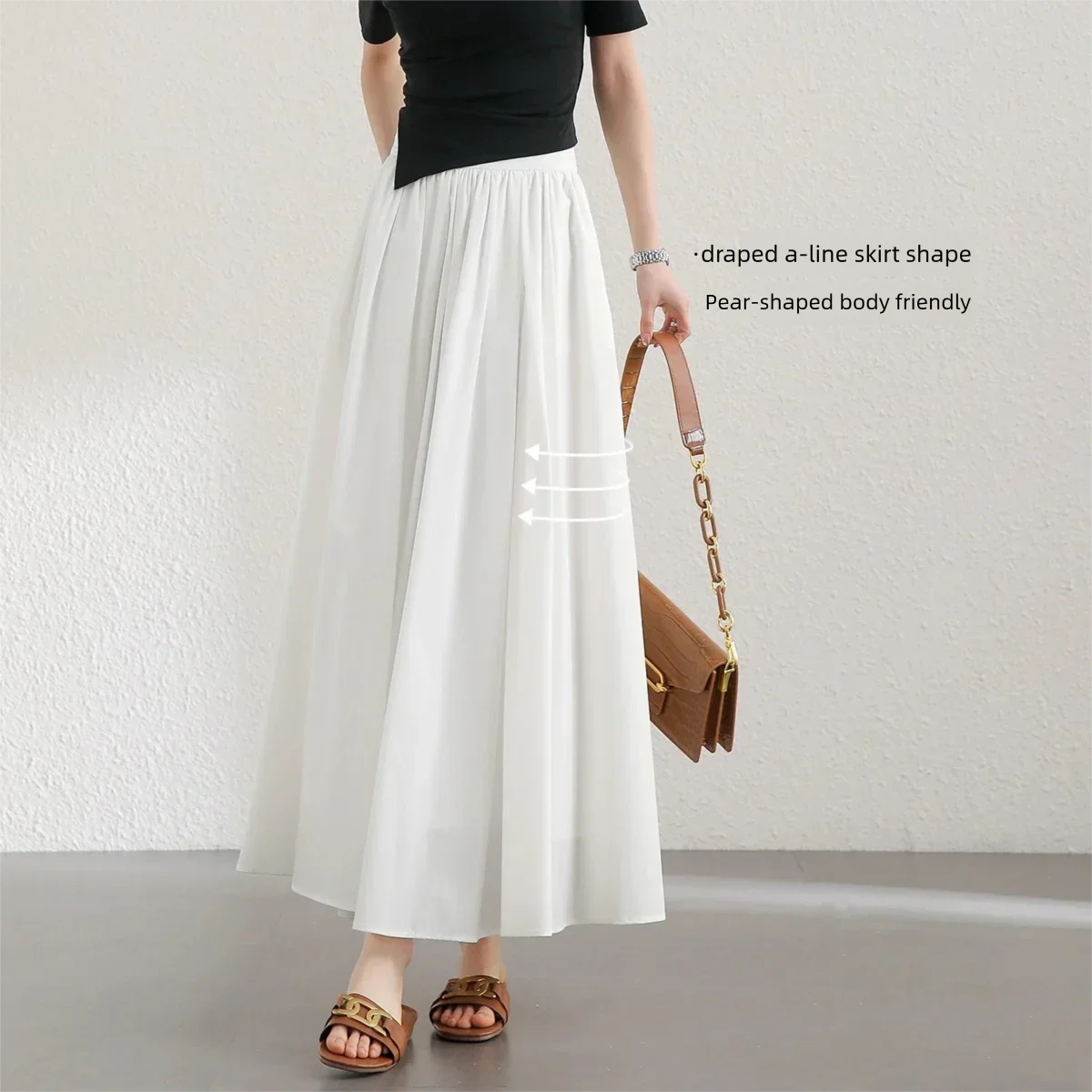 SENTUBILA Women's Summer Maxi White Skirt 2026 Elegant Ballet Style Draped Lined Flowy A Line Skirt Ladies Clothes 142Q53960