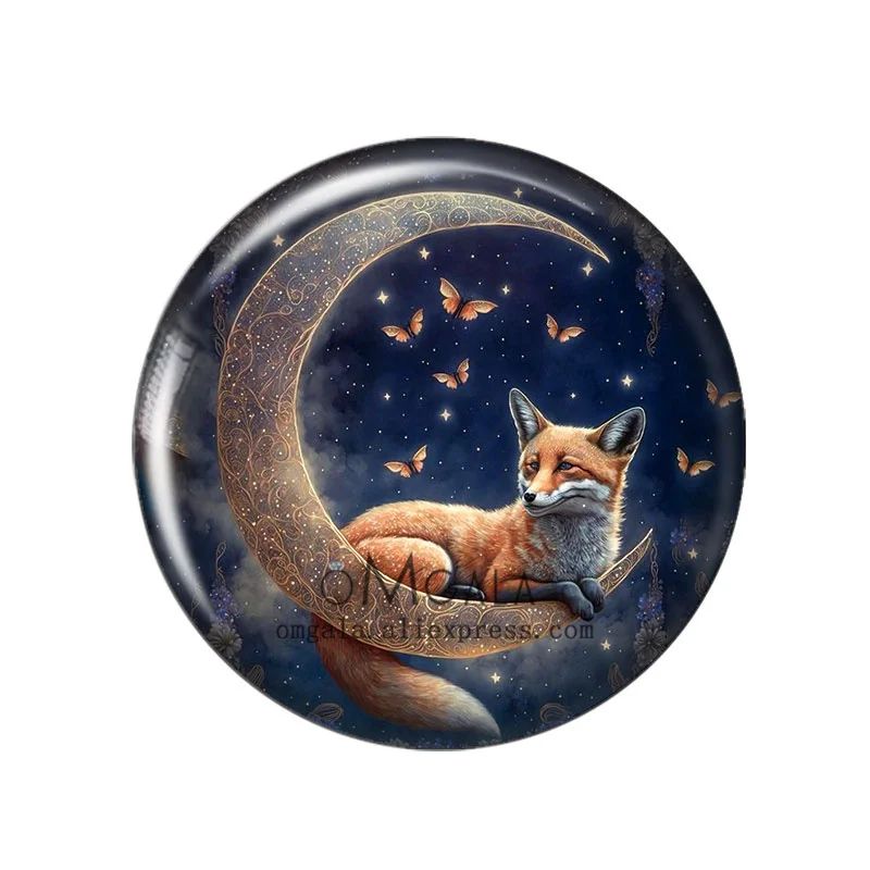 Cartoon Dream Sleep Wolf and Moon Art 12mm/18mm/20mm/25mm Round photo glass cabochon demo flat back Making findings