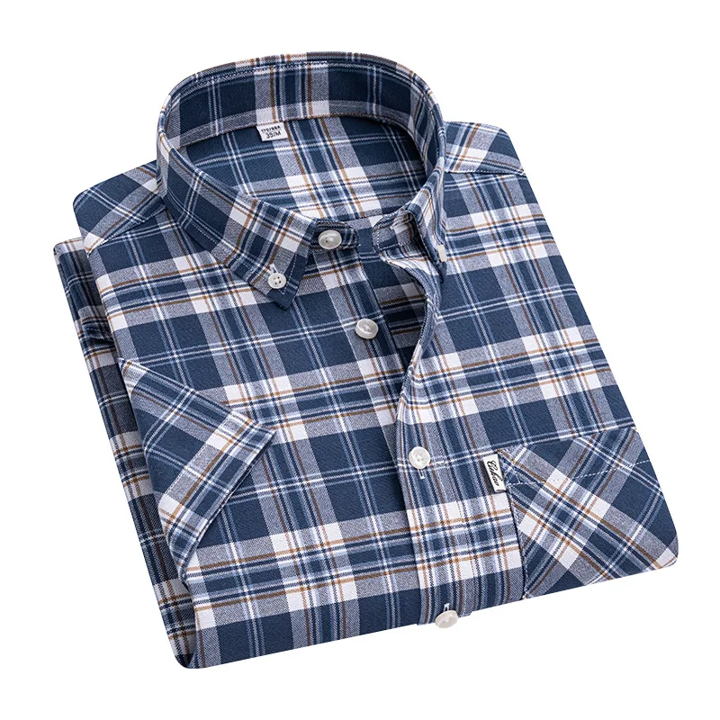 

4XL Повседневные деловые легкие в уходе оксфорды из 100% хлопка Мужские рубашки с коротким рукавом Однотонные классические полосатые рубашки для мужчин с короткими рукавами