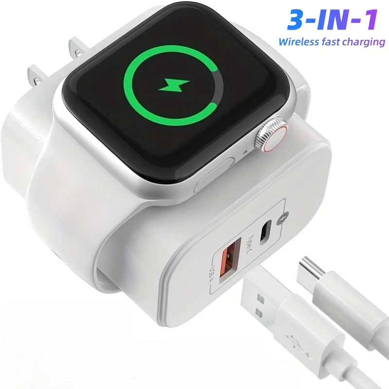 23W 3-in-1 charger, capable of charging three devices simultaneously, with built-in wireless charging for watches, suitable for