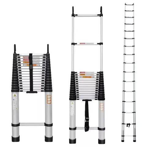 20FT Aluminum Telescopic Ladder with Hooks – Lightweight Heavy-Duty Extension Ladder, Collapsible for RV, Truck & Garage Storage, Multi-Purpose Loft Ladder for Home, Garden & Jobsite – 300lb Weight Capacity