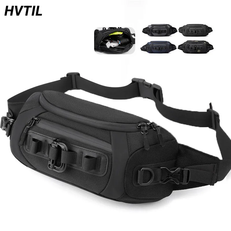 HVTIL Men Moto Multifunction Chest Bag Outdoor Motorcycle Nylon Fanny Pack Multi-Pocket Small Bag Leisure Sports Biker Crossbody