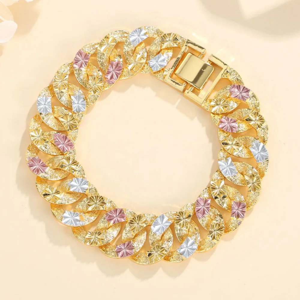 

Gold Plated Brass Cuban Link Chain Bracelet - Thick Wide Flat Bangle Bracelet for Men Women, Trendy 2025 Minimalist Luxe Design