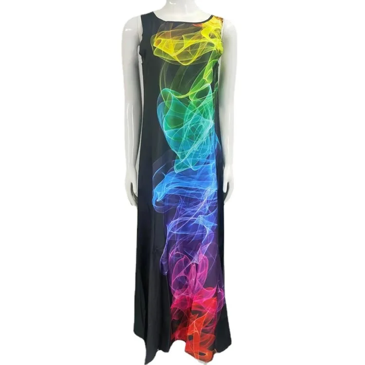 Vintage floral impresso feminino sem mangas vestido de verão solto casual praia vestido longo senhoras bohemia maxi vestidos de festa