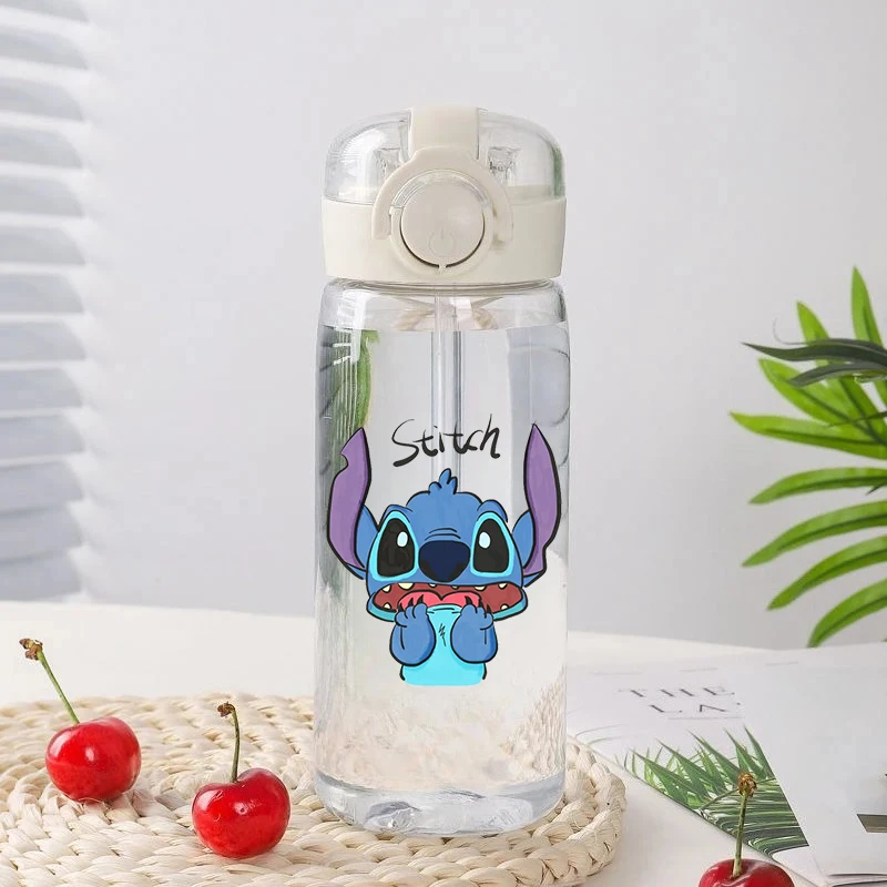 

Stitch 400ml Plastic Cup Disney Kids Travel Cup Water Bottle Portable Outdoor Sport Water Bottle Cartoon Straw Drinking Bottle