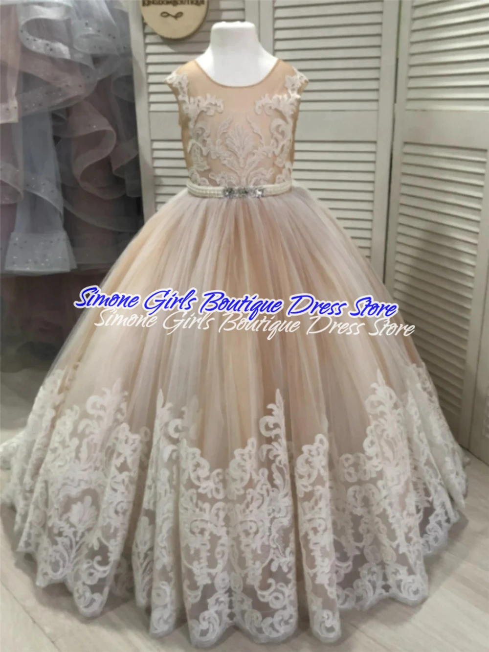 Sleeveless Lace Stitching Sequin Cute Flower Girl Dresses for Wedding Ceremonies Formal Receptions first Communion Party