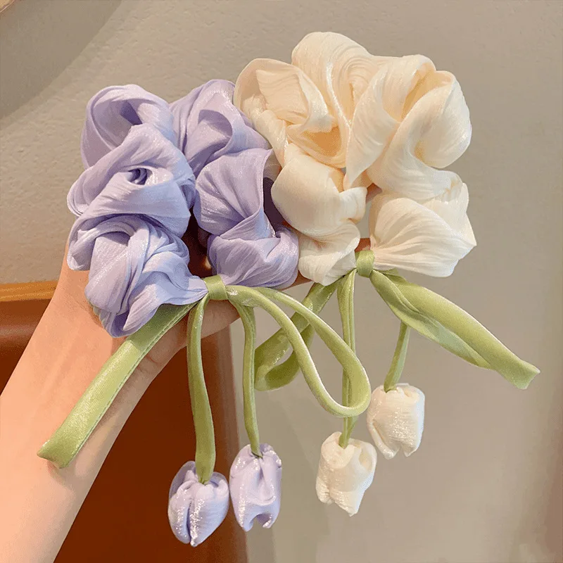 

3Pcs Cute Tulip Flower Large Intestine Scrunchie for Women Sweet Headband Hair Band Hair Tie Fashion Girl Hair Accessories