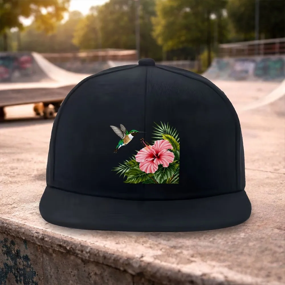 Hummingbird Hibiscus Flat Brim Baseball Cap Unisex Adjustable Hip Hop Casual Daily Hat