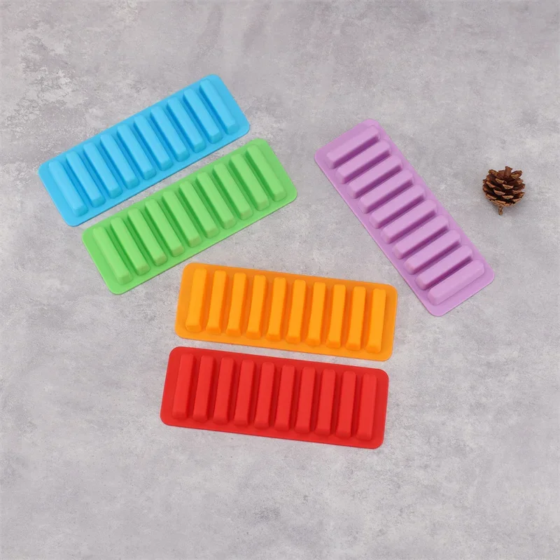 10 Grids Long Strip Shape Silicone Ice Cube Mould Non-Stick Stick Shape Ice Tray DIY Biscuit Baking Mould Jelly Chocolate Mold