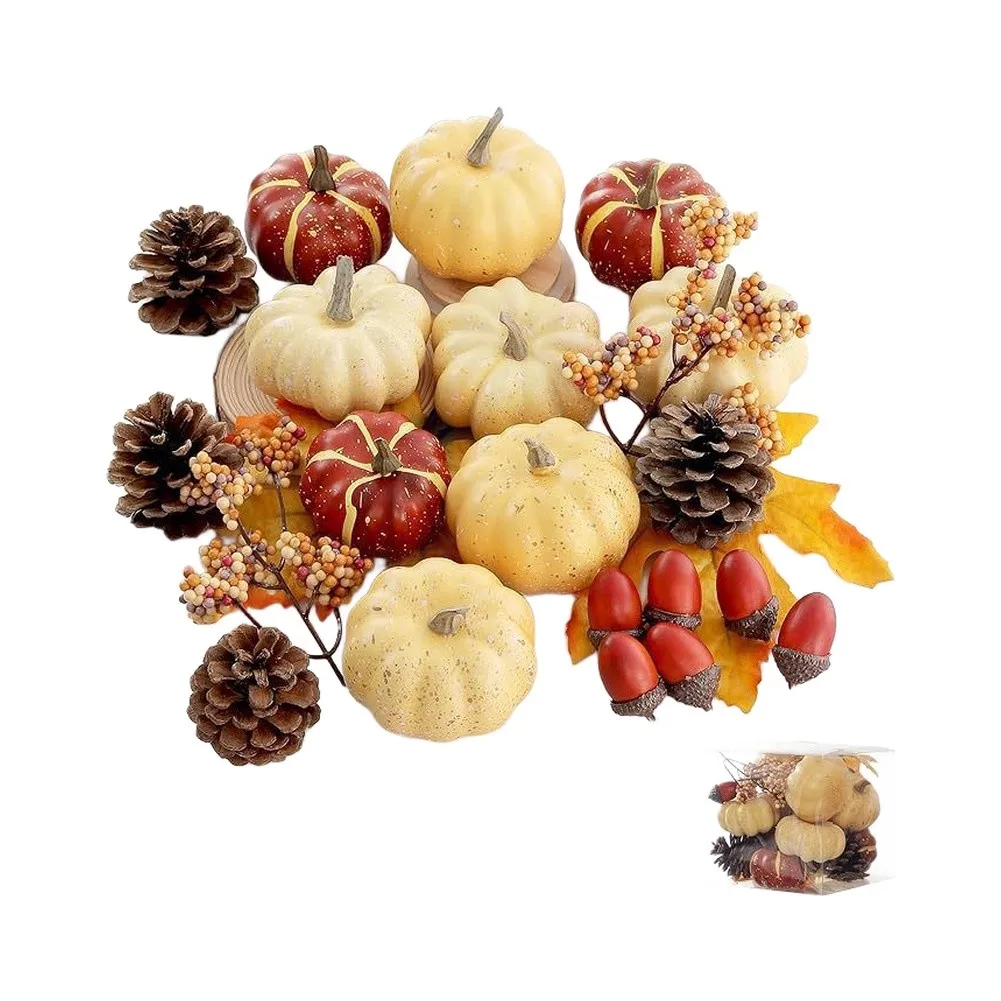 Pumpkin Decor Set for Mini Pumpkins Plastic Decor Elements Suitable for Harvest Festivals Thanksgiving and Weddings