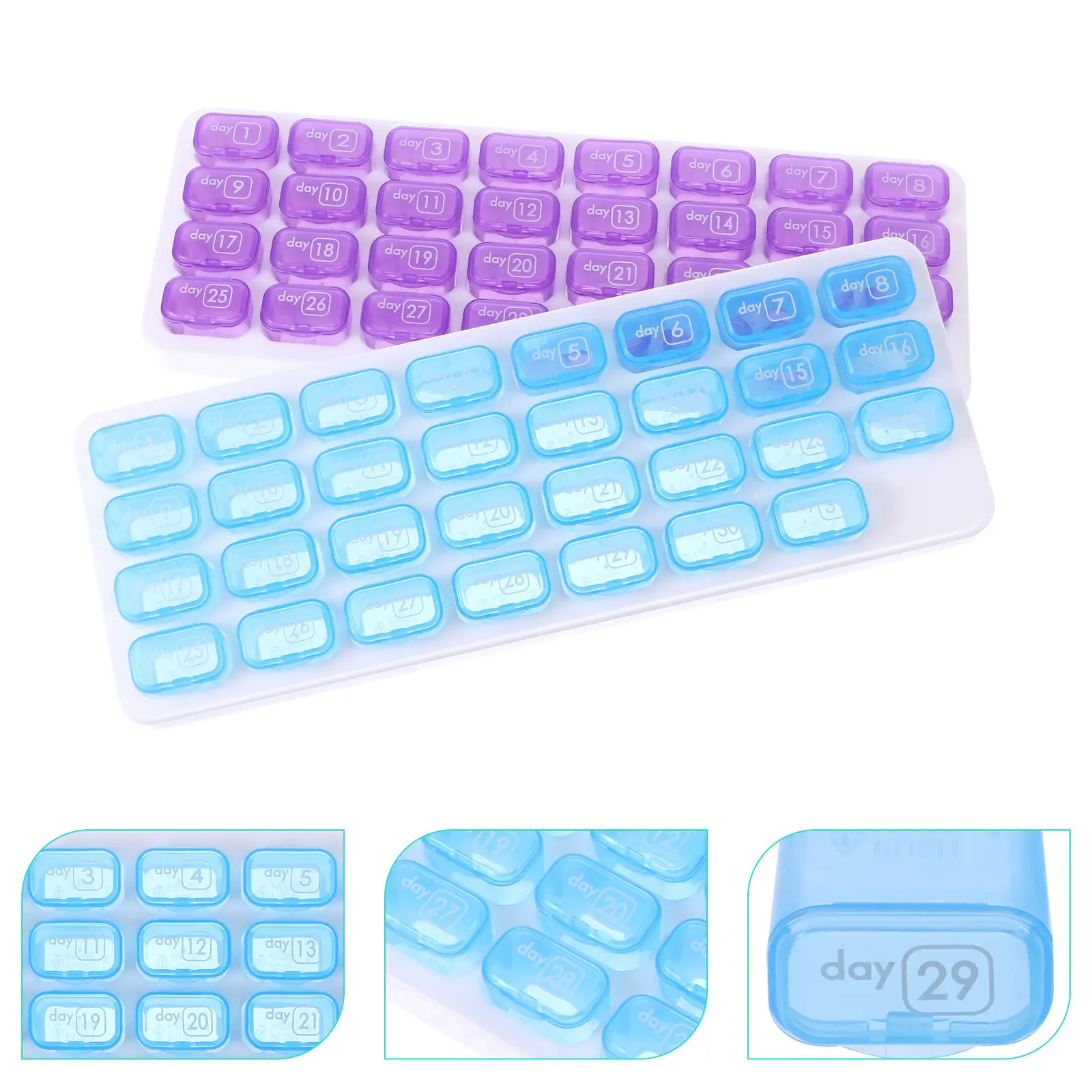 

Набор из 2-х ежемесячных органайзеров для таблеток на 31 день, портативный контейнер для витаминов, дорожный органайзер для дозирования лекарств, удобный для переноски