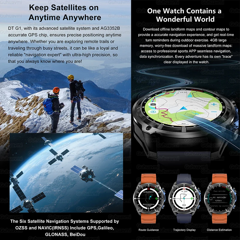 New 4GB Memory Dual-Band GPS Military Smart Watch Men 5ATM Waterproof 860mAh Battery Compass Altimeter Smartwatch For AndroidIOS
