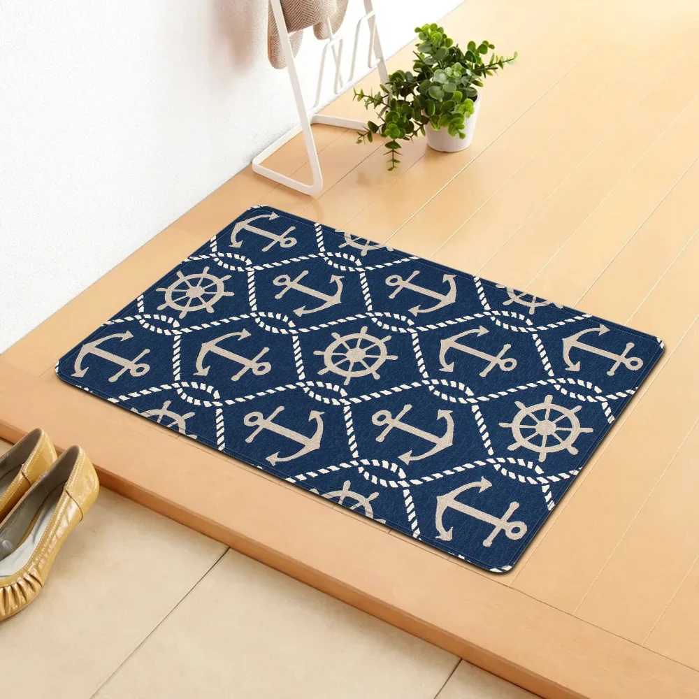 Nautical Anchor Floor Mat Bathroom Mat Kids Room Bedroom Decoration Balcony Anti-Slip Doormat Living Room Welcome Rug