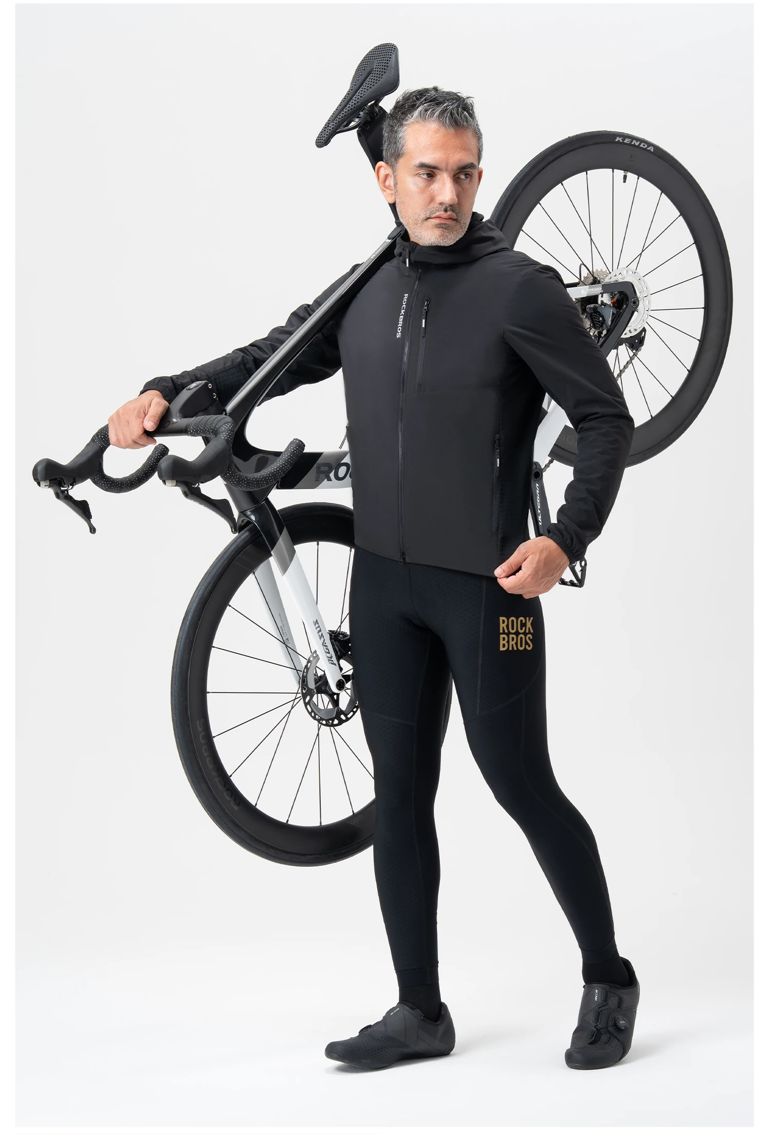 ROCKBROS Fahrradjacke Doppellagig Warm Winter Thermo-Fleece Verschleißfeste Kleidung Langarm mit Tasche Winddicht – Detail 12