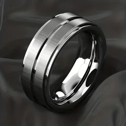 Black Tungsten Carbide Ring Men Brushed Black Color Wedding Band Men Engagement Rings for Male Jewelry 8mm Stainless Steel