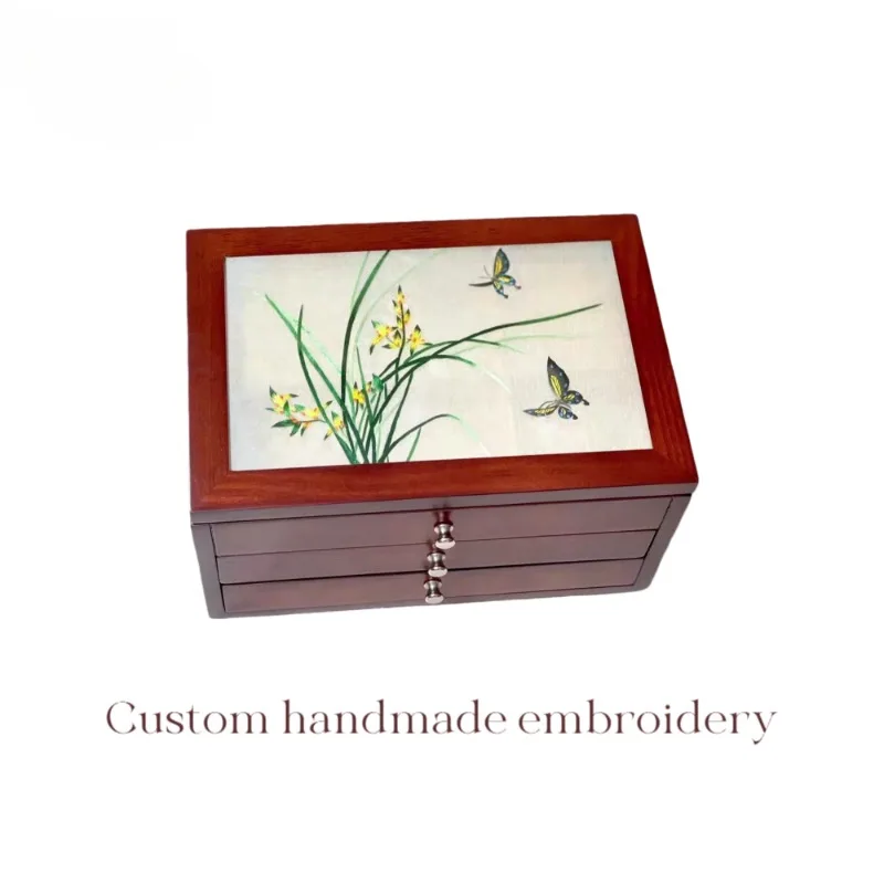 Handmade Suzhou embroidered wooden jewelry box Customized New Year's gift Personalized necklace box