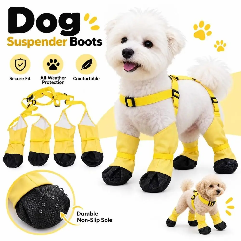 New Waterproof Dog Suspender Boots Anti-Slip Dirty-proof Pet Paw Protector Adjustable Fit Dog Rain Boots Pet Outdoor Walking