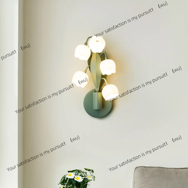 French pastoral wall lamp bedroom bedside lamp modern simple Internet celebrity ins wind aisle stairs living room background