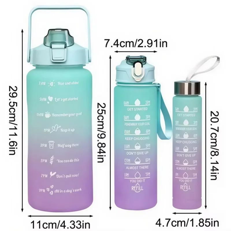 300 مللي/750 مللي/2 لتر 3 في 1 زجاجة ماء تحفيزية الرياضة زجاجة ماء مانعة للتسرب زجاجات الشرب في الهواء الطلق السفر الصالة الرياضية اللياقة البدنية أباريق