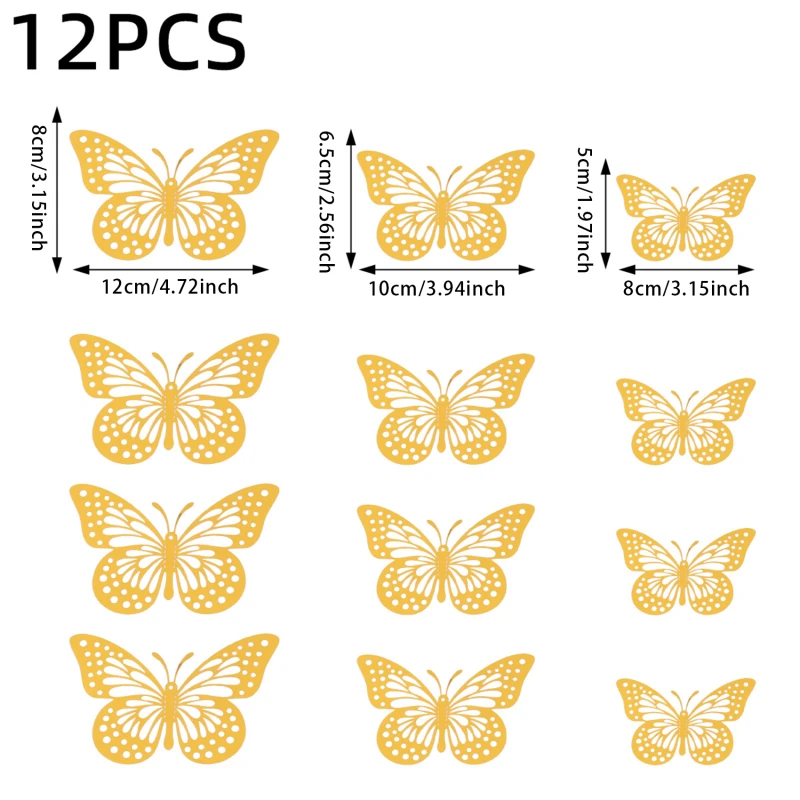 12 pcs 3D Hollowed Out Butterfly Wall Sticker Creative Living Room Wall Decoration Sticker DIY Christmas Party Decoration Props