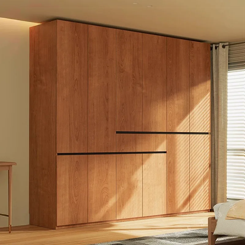 All solid wood wardrobe oak log style new whole house home segmented free swing door Nordic wardrobe