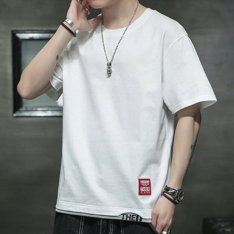 Men's Cotton T Shirt White 4XL Big Size T-shirts for Men Summer Casual Wear Label Print Fashion Men Tee Shirts Male Clothes
