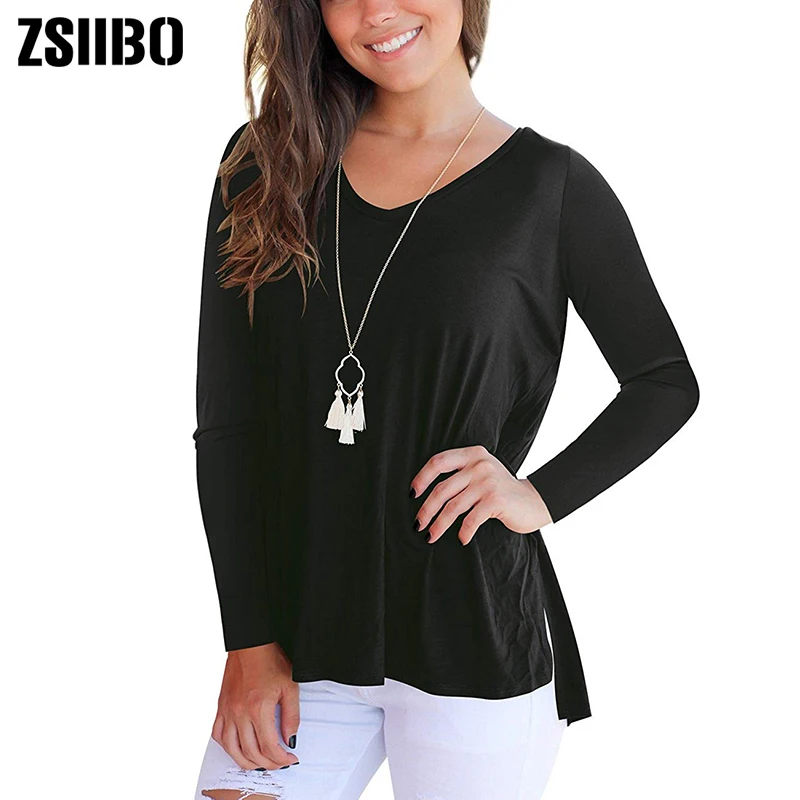 Y2K autumn Women V-neck individuality Loose T-shirt Solid Color vintage Casual Comfortable Length Sleeve Street clothes T-shirt