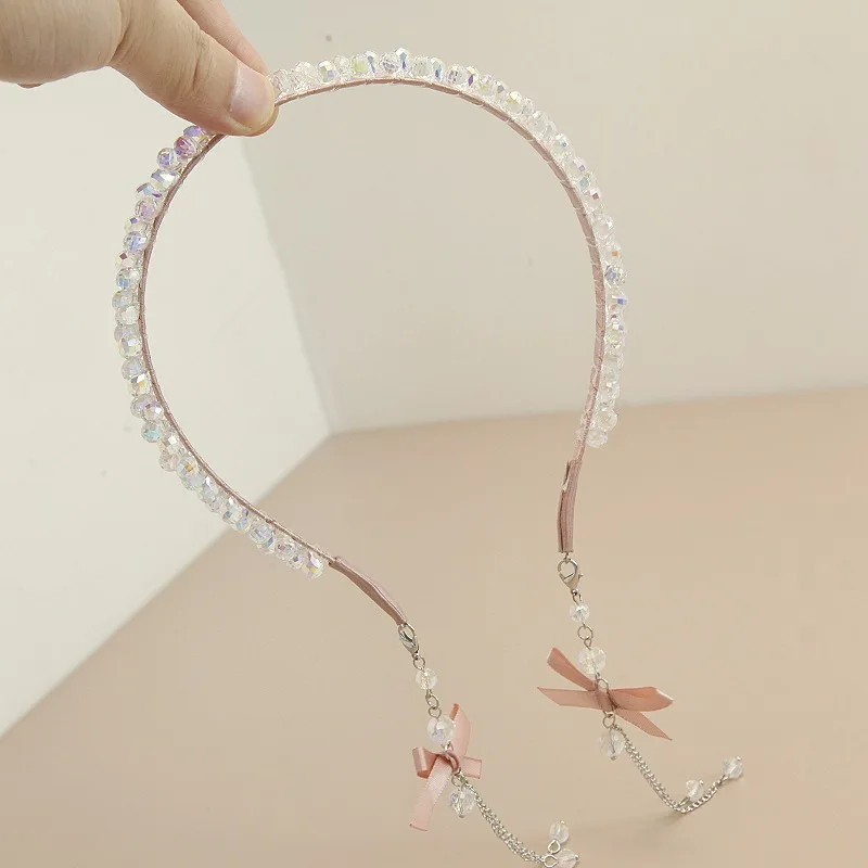 Colorful Transparent Rhinestone Hairbands Luxury Headwear for Women Long Tassel Korean Fashion Bow Tassel Hair Hoop Accessories