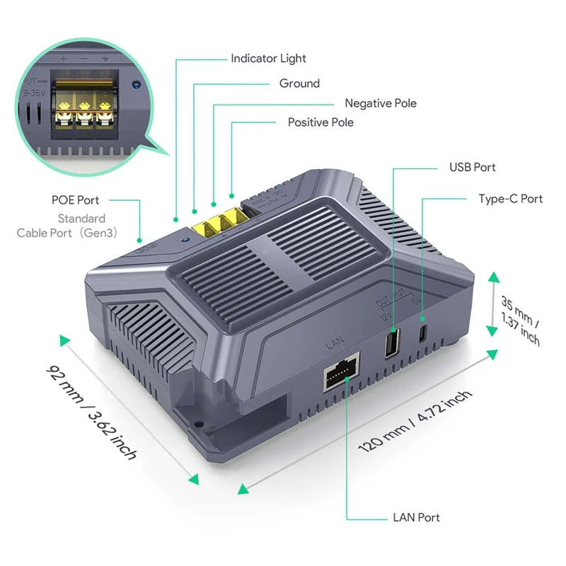 Para starlink v3 poe injector 200w 5 em 1 gige proteção esd passiva com saída de energia usb tipo-c conversor dc 9-36v