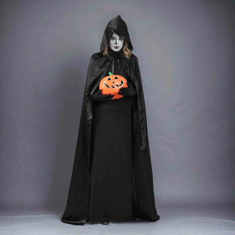 Cape d'halloween, Robe de magicien médiéval, Costume de faucheuse avec capuche pour adultes et enfants, Cosplay, spectacle de fête gothique