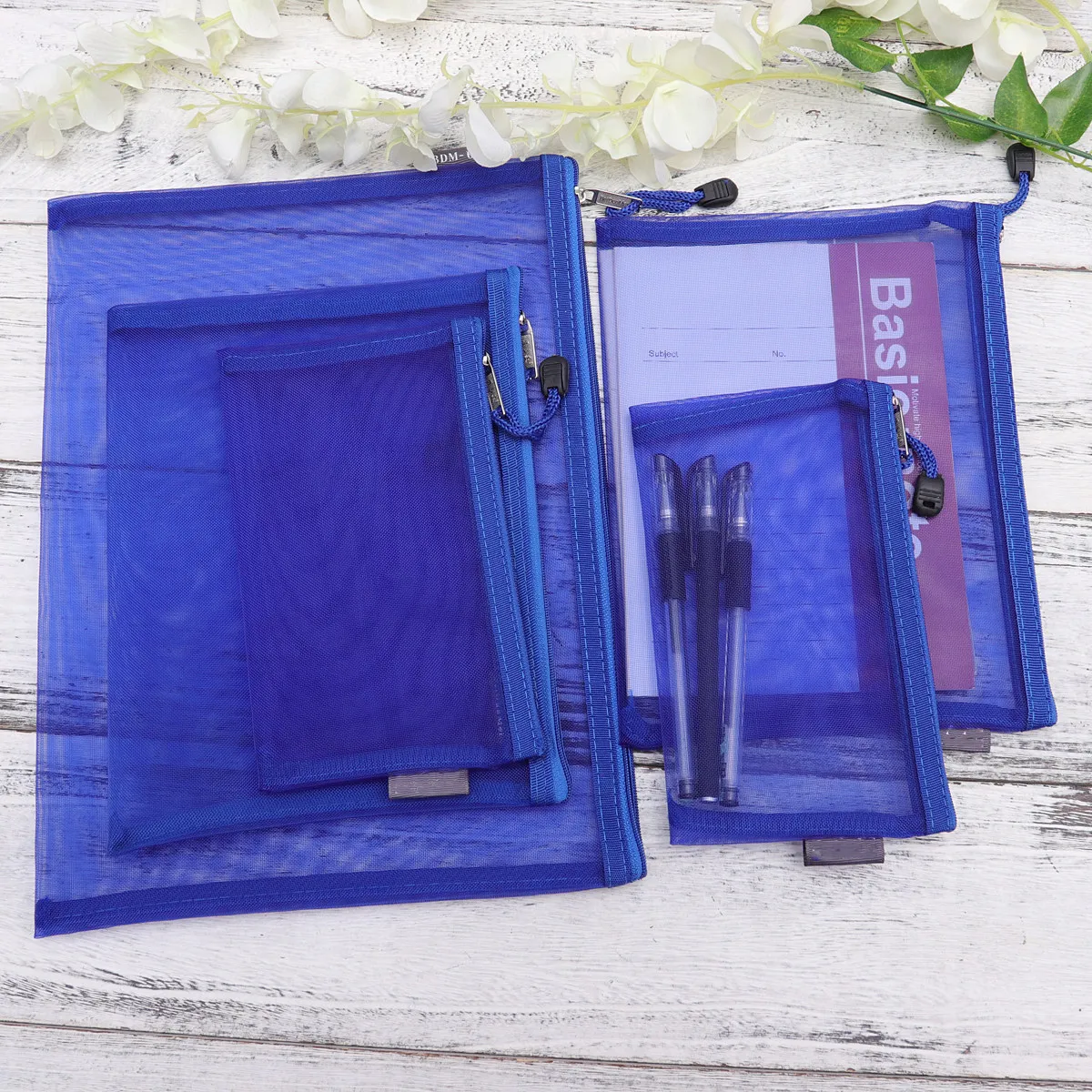 5Pcs File Bag Mesh Portable Stationery Pouches Set Includes A4 A5 A6 Zippered Organizer for Office School Document Storage