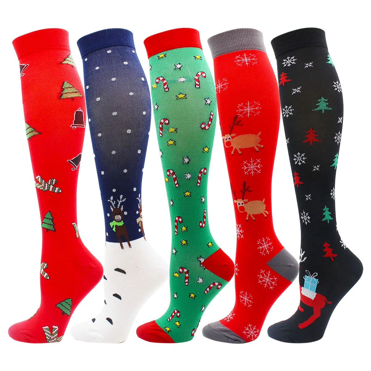 

Christmas Pattern Compression Stockings Women Men High Pressure Socks Outdoor Running Knee High Nylon Women Socks Christmas Gift