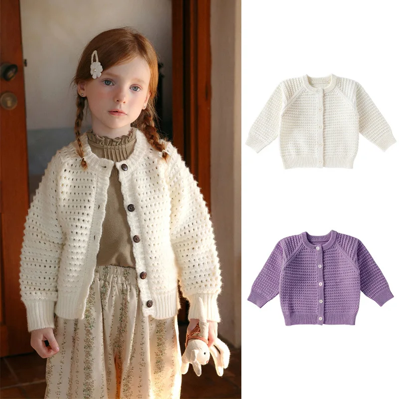 

Cardigan Tops Long Sleeves Autumn Baby Solid Coat Grils Children Fashionable All-matching Outwear Korean Loose Sweet Casual