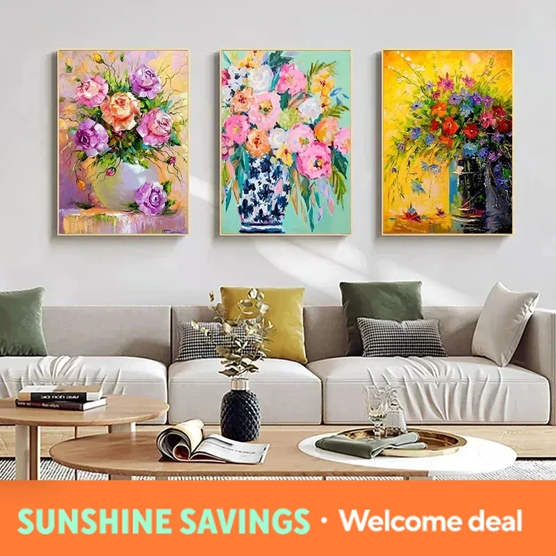 Abstract Colorful Flower Print Oil Painting on Canvas Poster and Vintage Wall Art Picture Cuadros Home Living Room Decoration