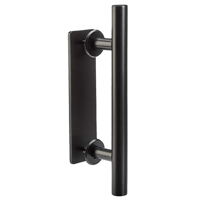 Black Barn Door Handle Set-Straight Bar Wooden Door Indoor Sliding Door Handle Lightweight Circular Handle Black