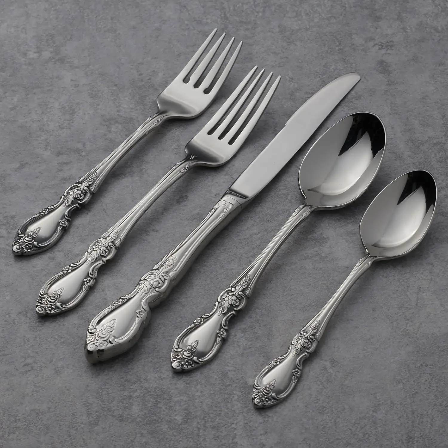 Louisiana 45 Piece Fine Flatware Set 18/10 Stainless Steel, Service for 8, Silver