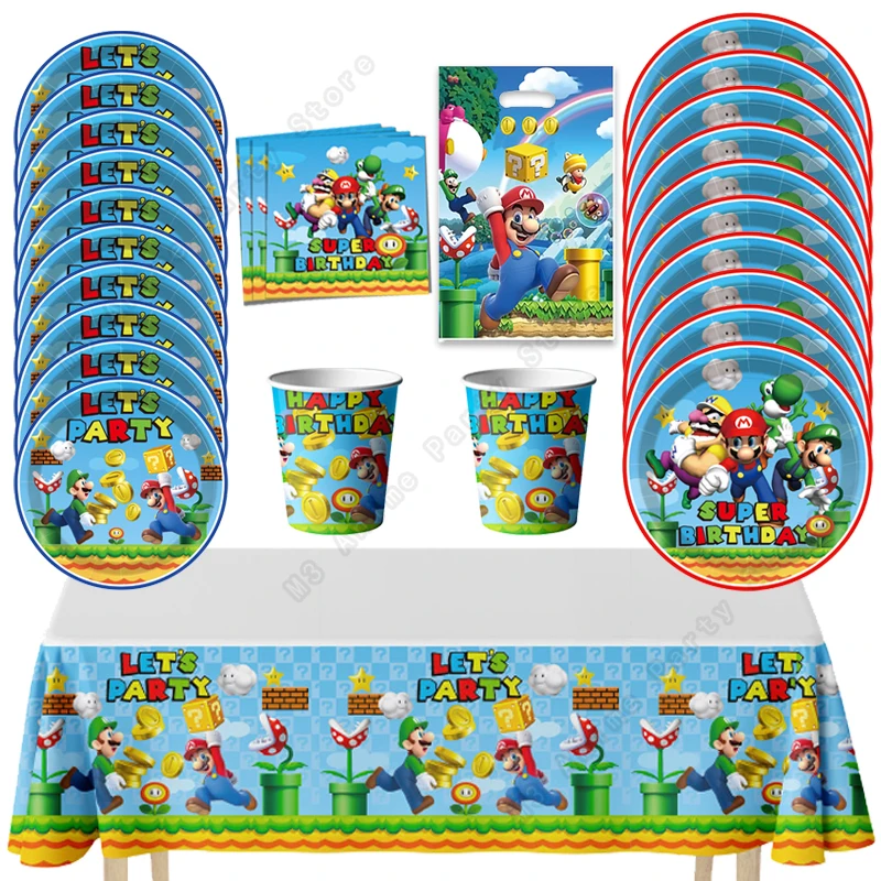 Super Mario Bros Verjaardag Decoratie Feestartikelen Wegwerp Servies Baby Douche Papieren Beker Tafelkleed Plaat Servetzak Kit