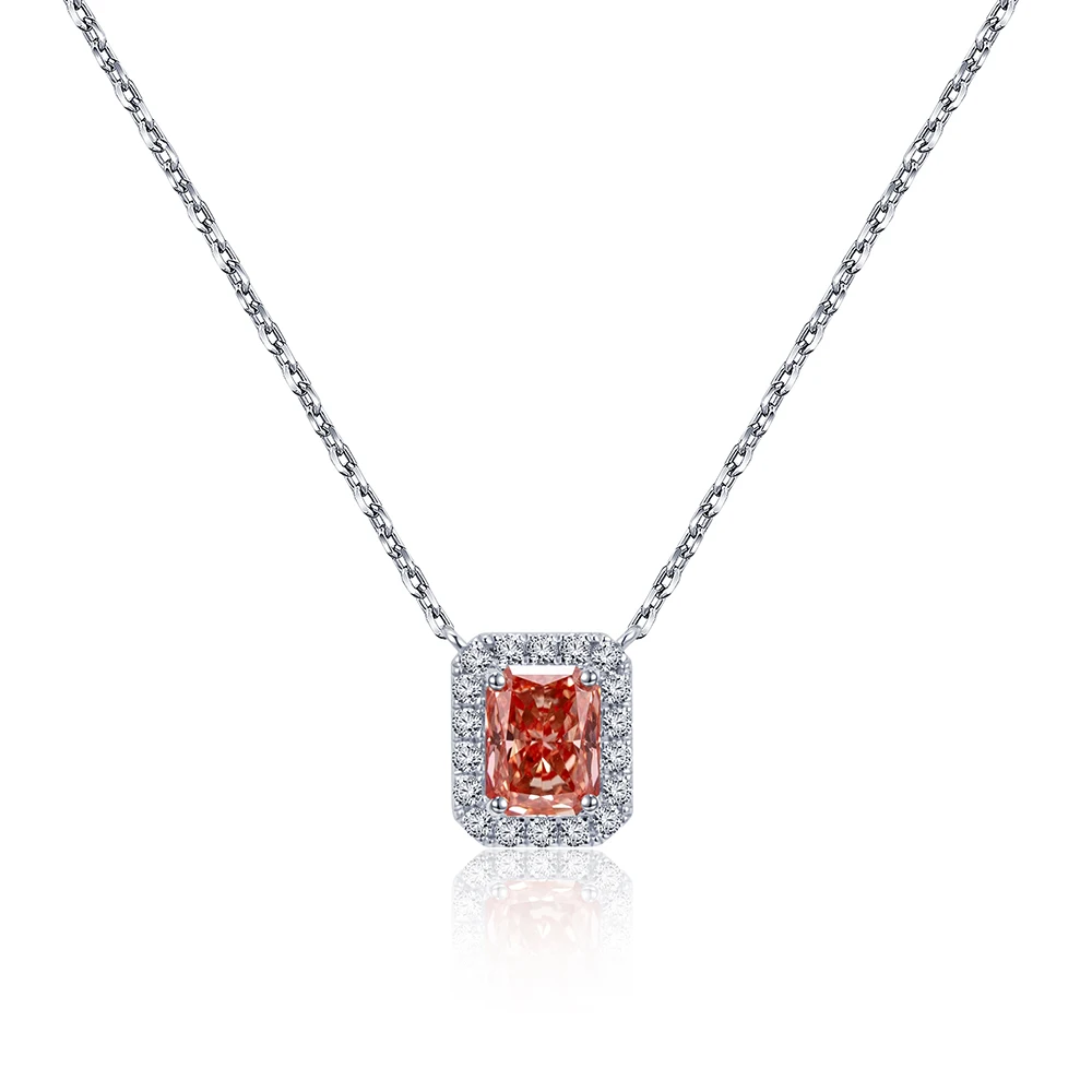 0.7CT Pink Real Lab Grown Diamond Necklace With IGI Certificate 9K Gold Pendant For Women Girls In Stock MSN-1039