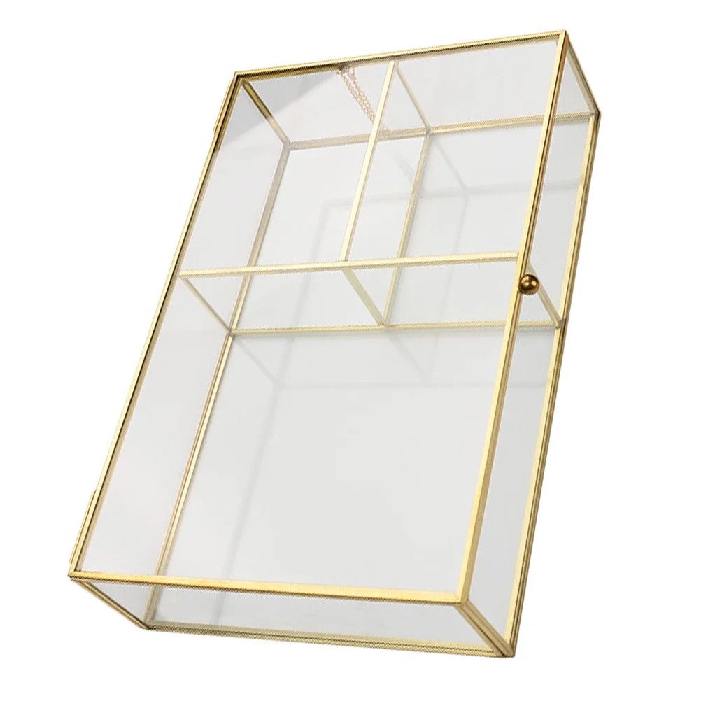 Desktop Storage Box Dresser Jewelry Boxes Case Shelf Glass Brass Holder Container