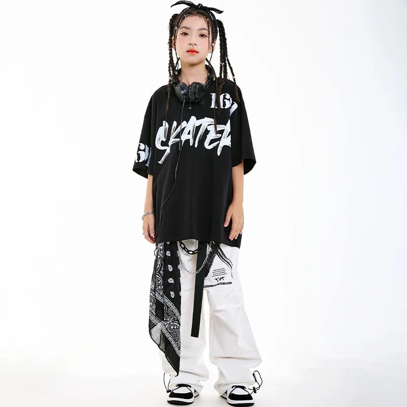 

Hiphop Dance Jazz Dance Boys Girls Streetwear Black Top Cargo Pants Children Practice Suit Street Dance Stage Costumes DN20457
