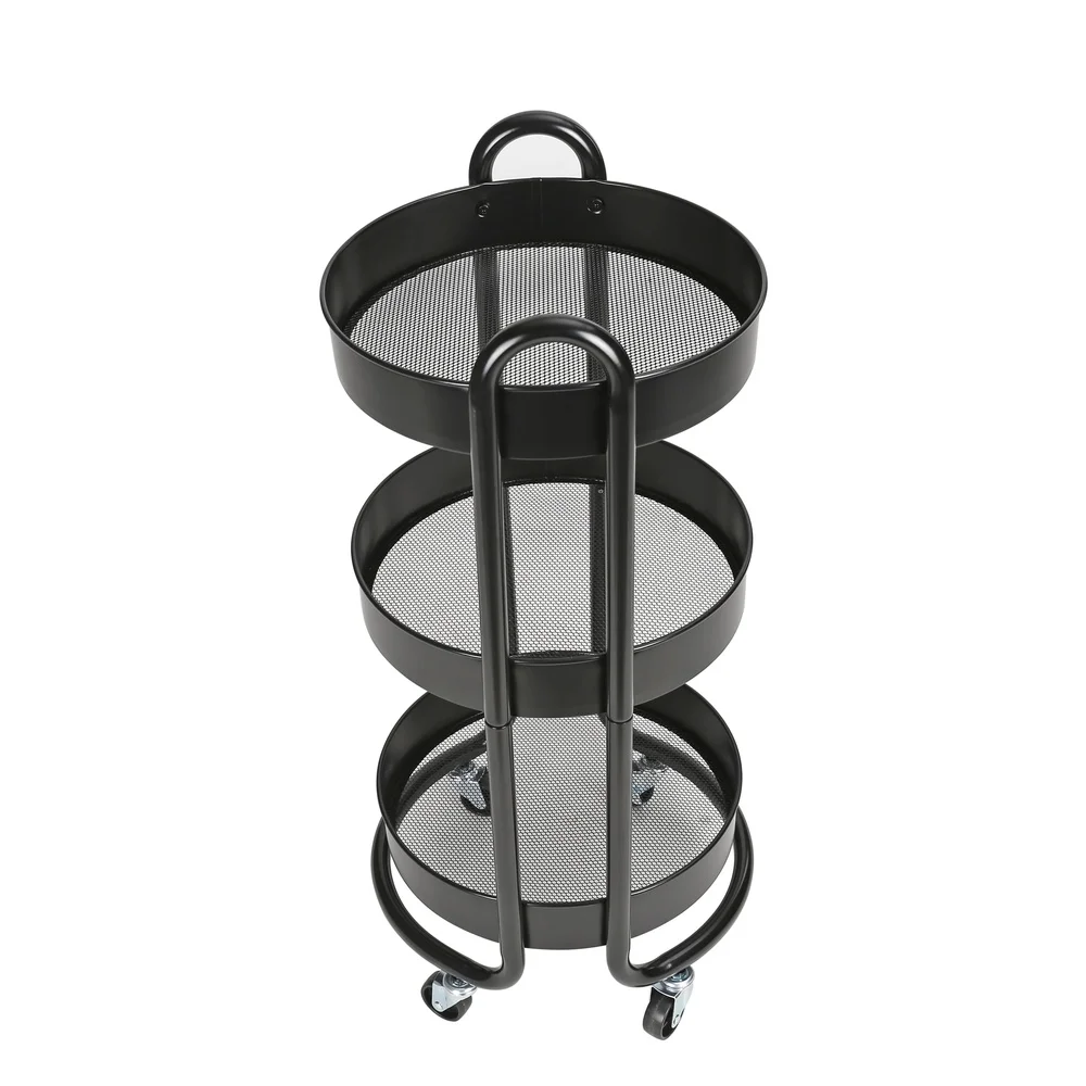 รถเข็นอเนกประสงค์โลหะกลม 3 ชั้น Easy Rolling Storage Solution ห้องนั่งเล่นห้องนอนห้องซักรีดสํานักงานกรอบทนทานพร้อมล็อค