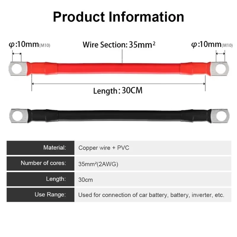 Battery Inverter Cable Set with Terminals Stranded Copper Cord Solar Power Connection Wire with Lugs 2/4/5AWG 30/50CMPreemi