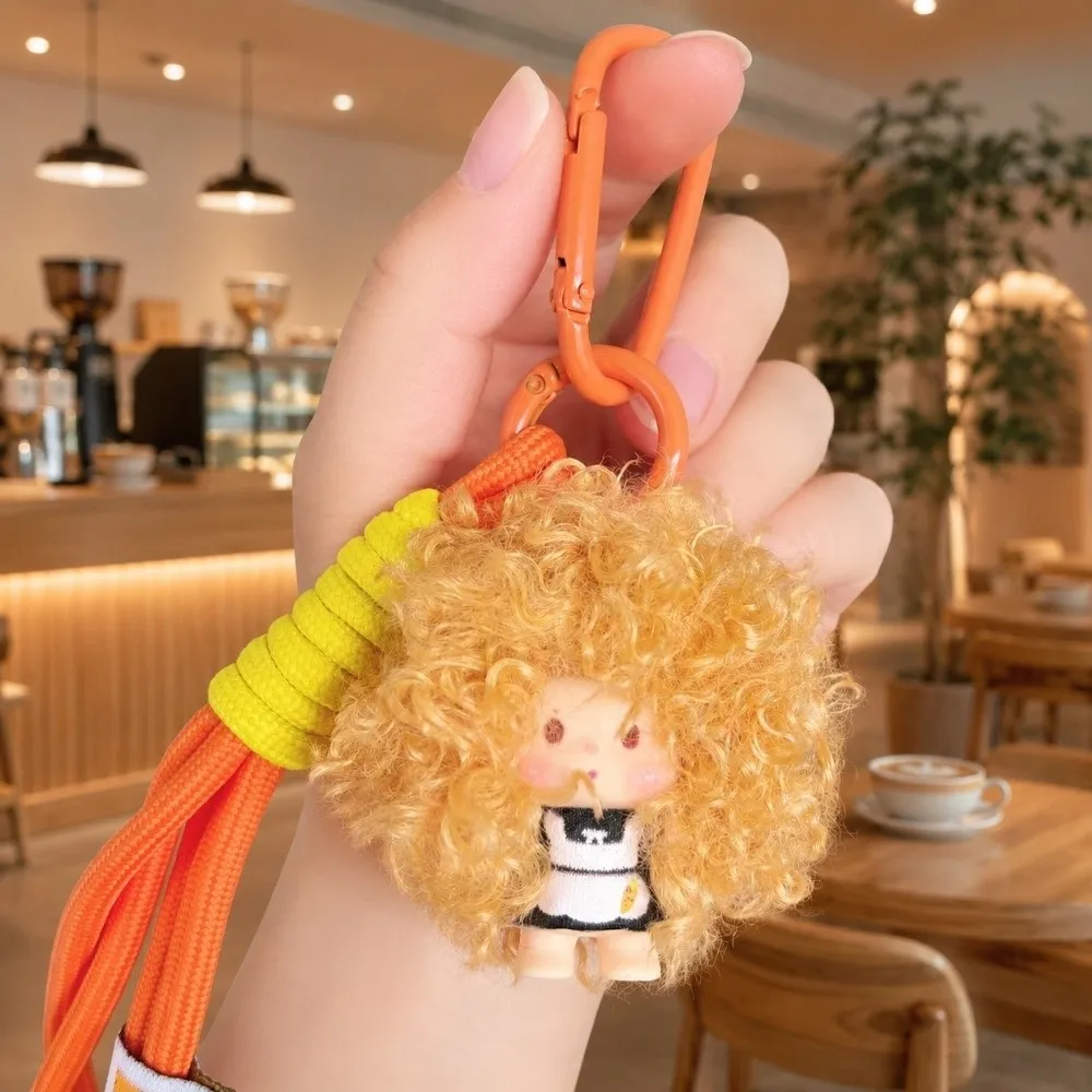 Cute Cartoon Curly Hair Doll Keychain Pendant Soft with Lanyard Doll Keychain Colorful Doll Bag Charm Party Favors