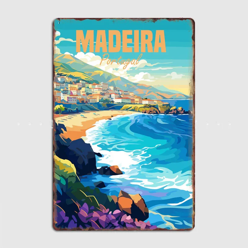 Cartel de Metal Vintage para decoración del hogar, cartel con diseño de paisaje de viaje, Costa de Portugal, Madeira, automóvil, Club, garaje, habitación