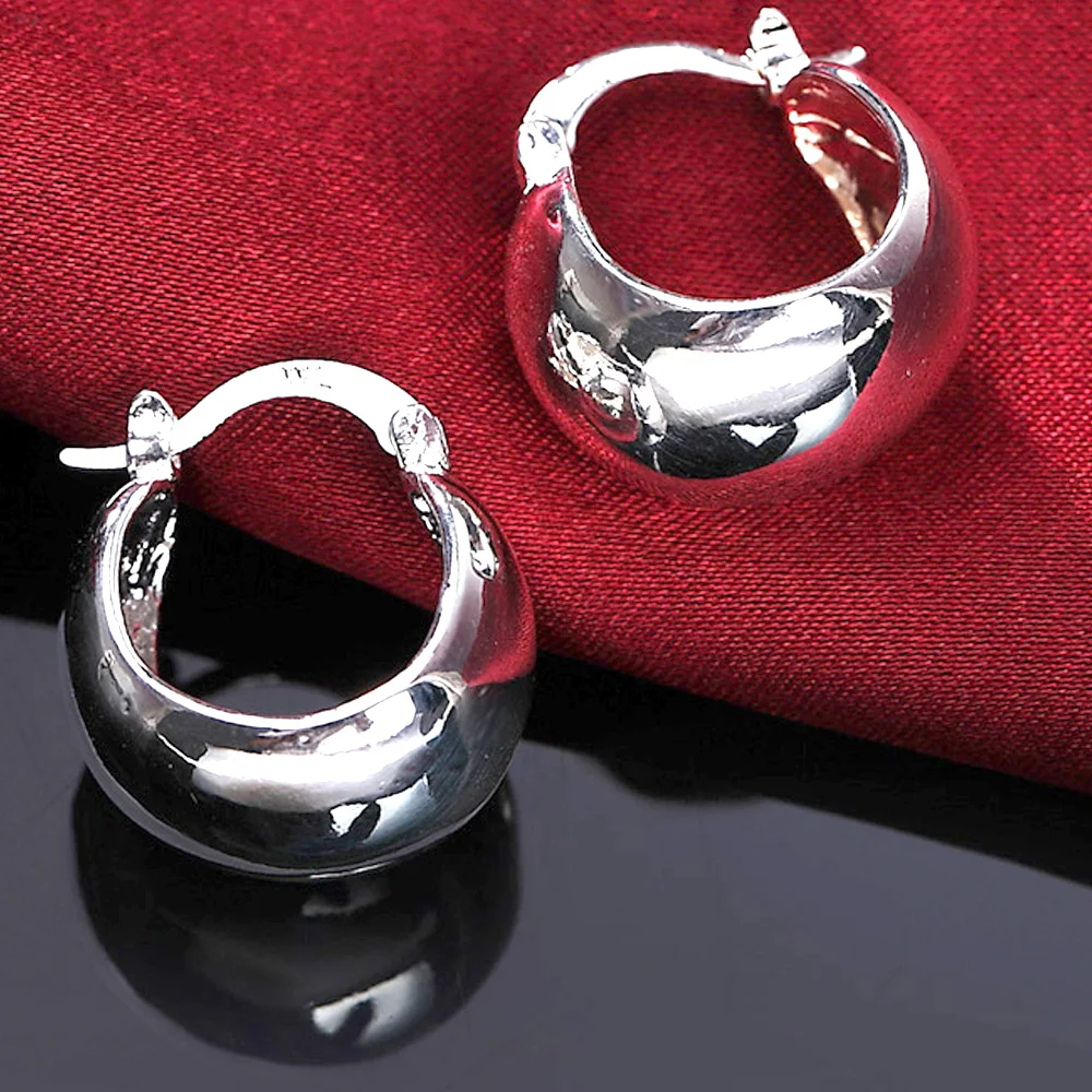 

925 Sterling Silver Smooth Round Hoop Earrings For Women Small Sleeper Earrings Wedding Party Fashion Jewelry Christmas Gift