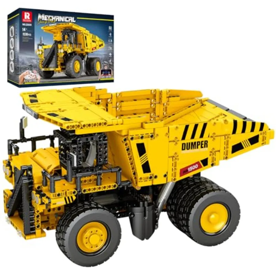 

Dump Truck Building Set for Adults: Metal Alloy, Matte Black, APP Remote Control with Realistic Movement and Detailed Mechanica