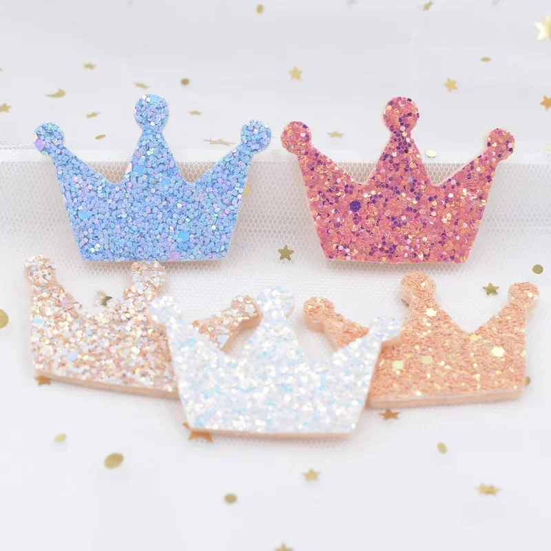 10Pcs Glitter Sequins Fabric Felt Padded Patches Crown Appliques for Crafts Cake Pops DIY Girls Headwear Hair Clips Ornament