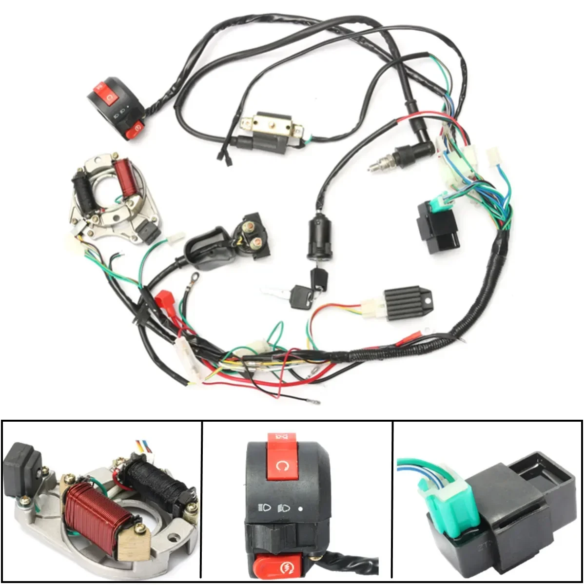 For ATV Electric Quad CDI Ignition Coil Wire Harness Stator Assembly Wiring 50CC 70CC 90CC 110CC 125CC