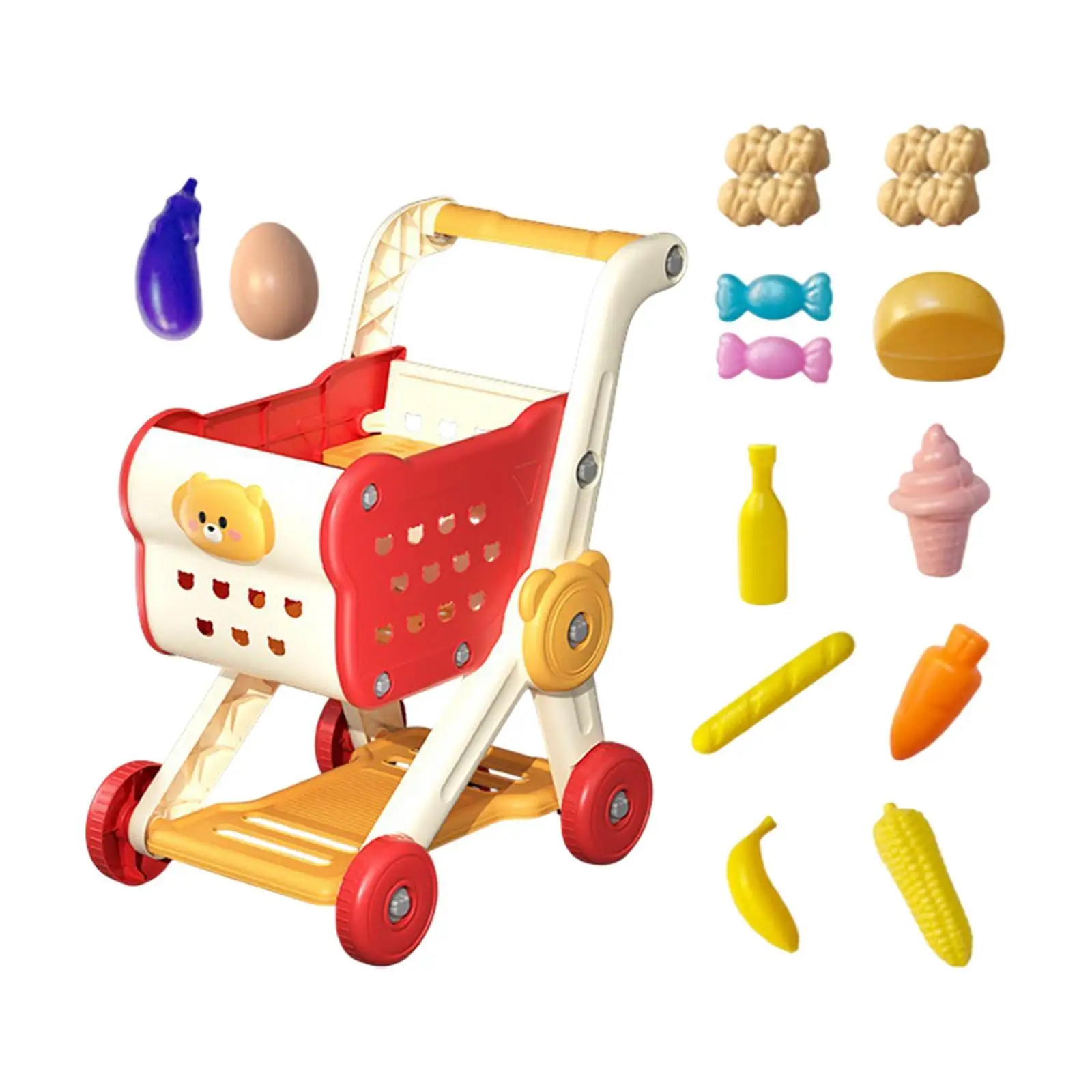 Toddlers Store Cart with playing food by playing simulation games for boys in
